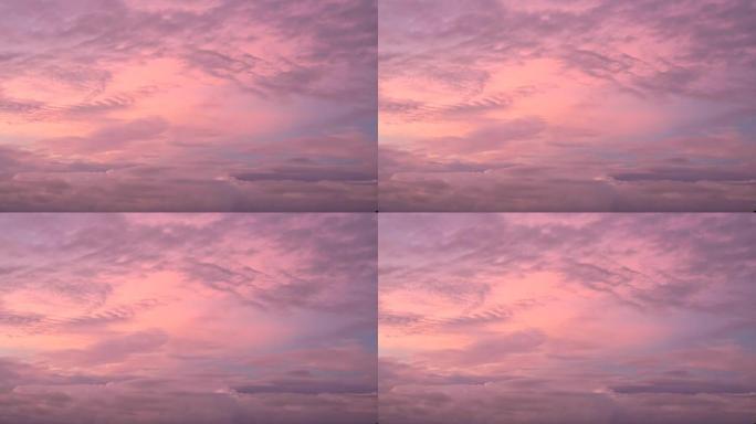 在热带气候的日落或日出期间，柔和的紫色天空与粉红色的云