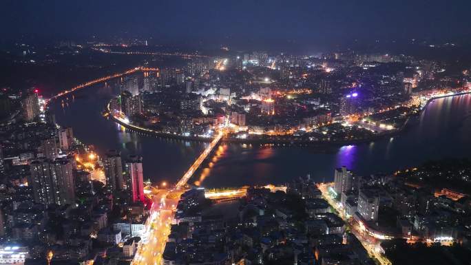 内江市中区延时城市夜景航拍沱江夜晚风光