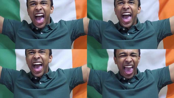 爱尔兰球迷以慢动作庆祝爱尔兰国旗