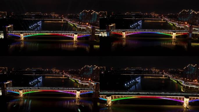 9航拍泉州田安大桥夜景推拉运镜灯光秀
