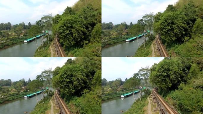 泰国北碧府Krasae洞穴葵诺伊河上美丽景观死亡铁路桥的鸟瞰图