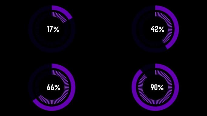infographics圆图与0到100百分比增加紫色