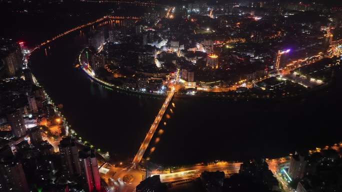 内江市中心夜景航拍内江夜晚沱江城市夜景