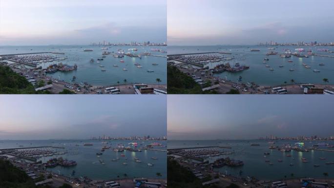 4k延时: 春武里府著名海滨小镇芭堤雅湾的高角度视图
