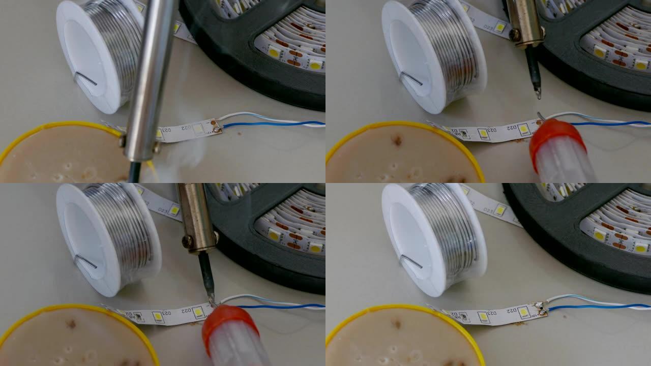 发光二极管灯泡组装。焊接发光二极管12V
