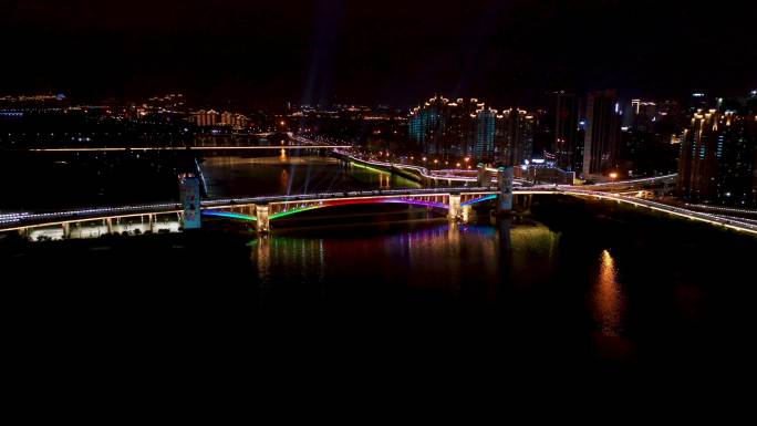 13航拍泉州田安大桥夜景灯光秀环绕运镜