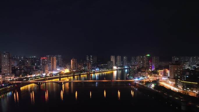 内江西林大桥夜景航拍沱江夜晚河流城市晚上