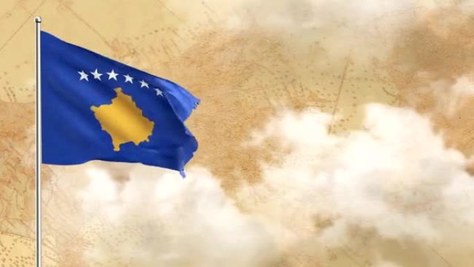 科索沃3D旗帜的历史背景，然后蓝天背景