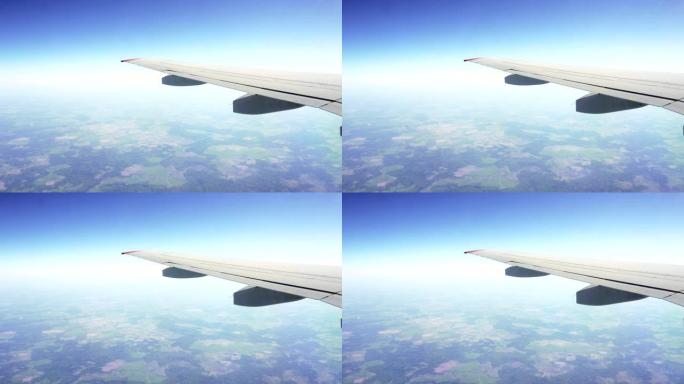 从飞机的窗户看。飞越地面。