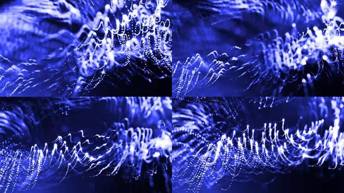 辉光粒子的3d渲染循环动画形成摆动线，如摆动花环作为holyday背景或具有景深和波克像vj循环的粒