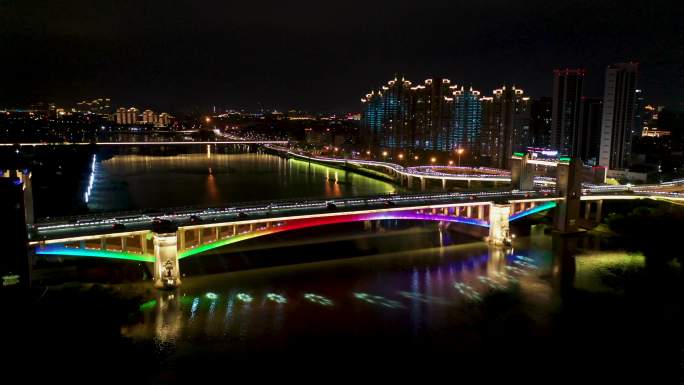 11航拍泉州田安大桥夜景后退环绕