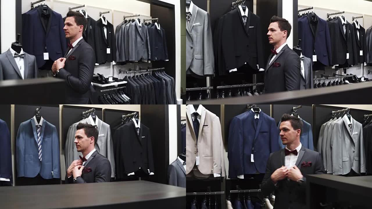 男人在服装店选择西装