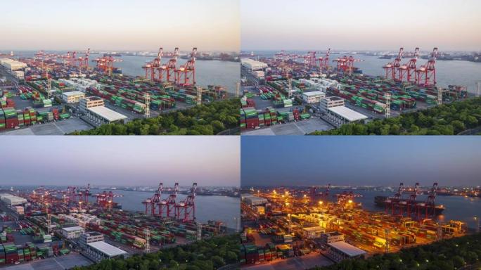 东京的Aomi集装箱港口-白天到晚上-时间流逝