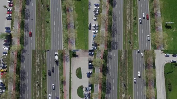 波斯尼亚和黑塞哥维那萨拉热窝主要街道上行驶的无人驾驶汽车的鸟瞰图