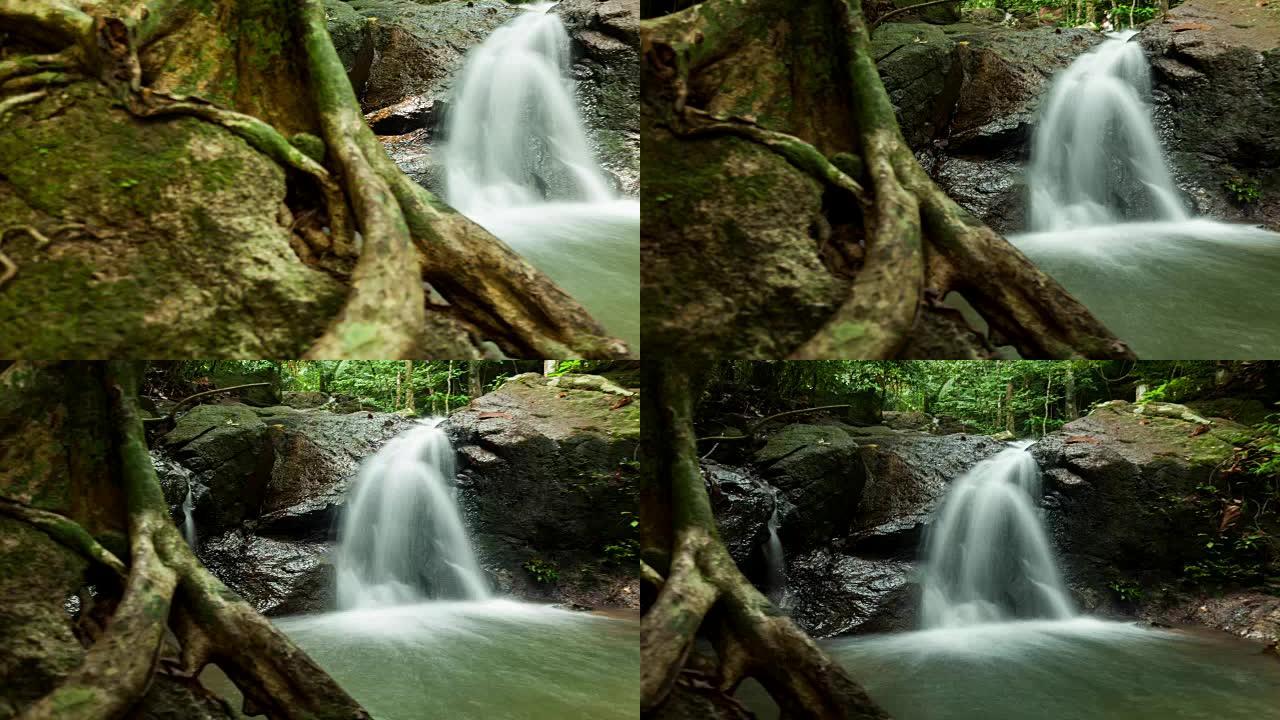 泰国普吉岛卡图瀑布带多莉云和倾斜的小瀑布延时拍摄