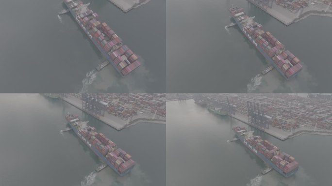 LOG格式盐田港航拍集装箱与货轮