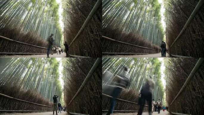 4k时间流逝: 人们在日本京都岚山的竹林中行走
