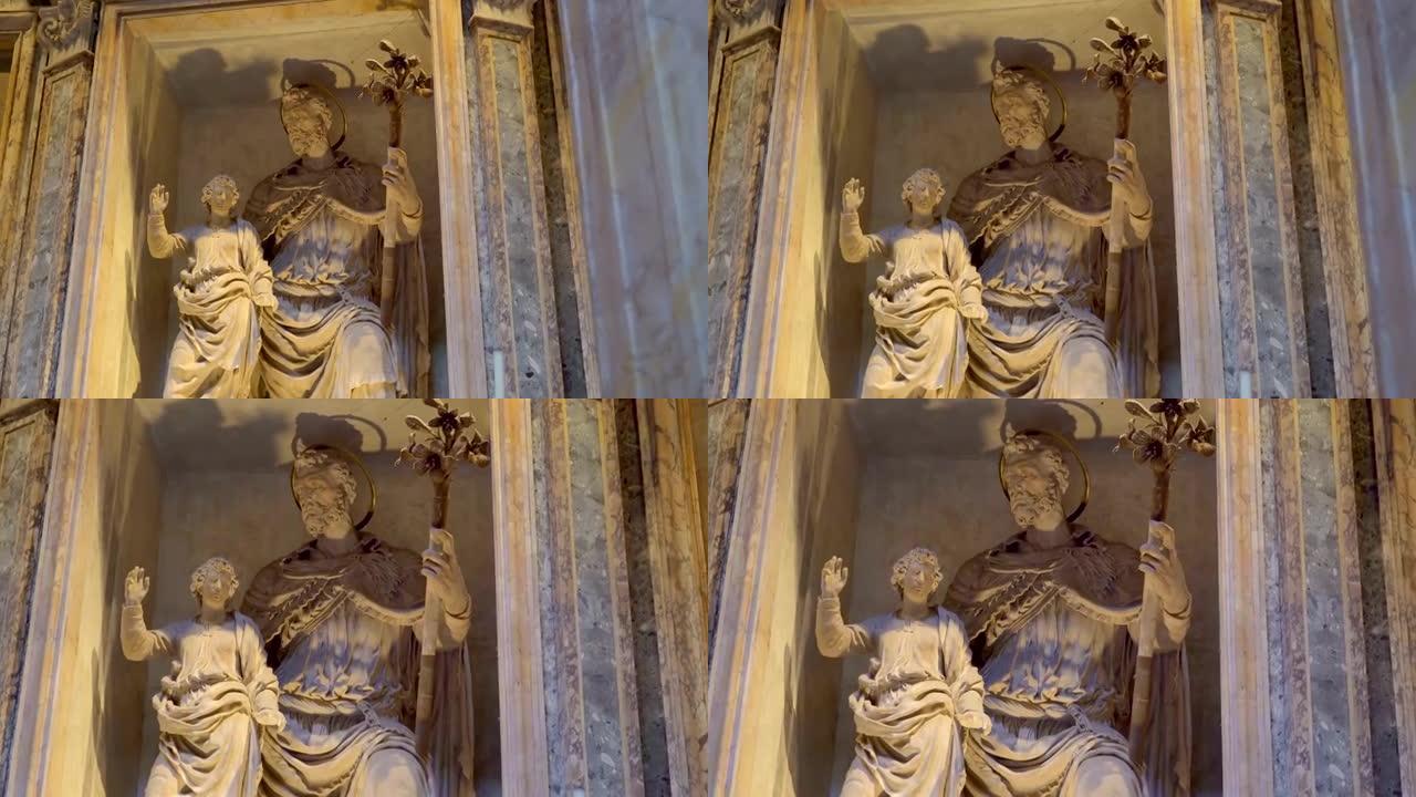意大利罗马万神殿大教堂中一对父子的雕像