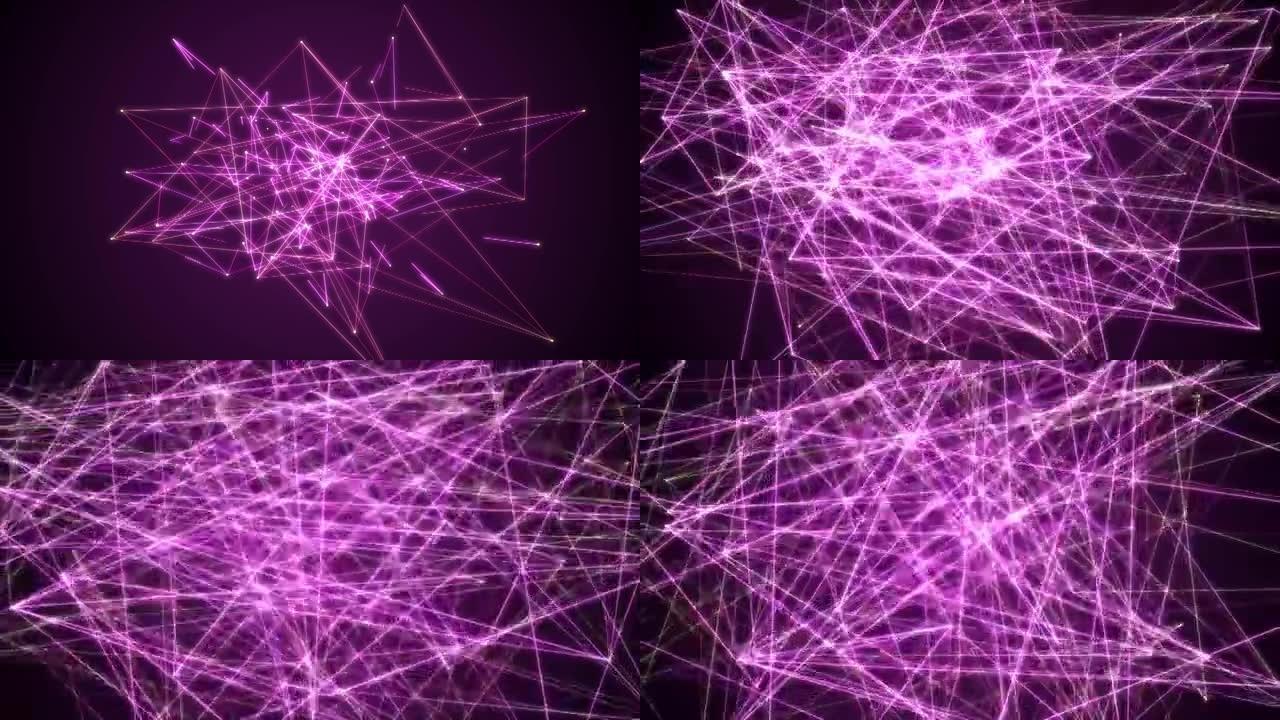 网络连接爆炸粉色紫色霓虹灯云抽象背景动画-新动态技术运动七彩视频素材