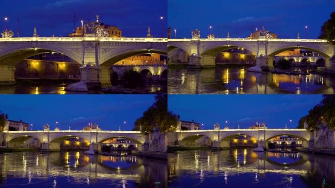 意大利罗马灯光桥的近距离观察