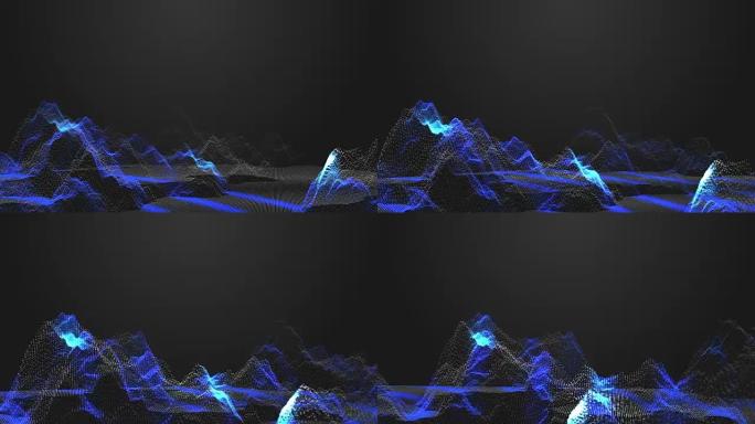 三维渲染带扫描波的山地抽象线框，技术概念