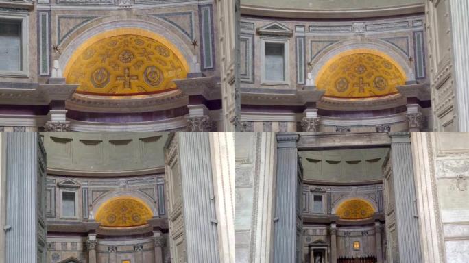 意大利罗马万神殿教堂墙上的黄色彩色玻璃