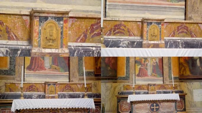 意大利罗马教堂墙上的金色骨灰盒