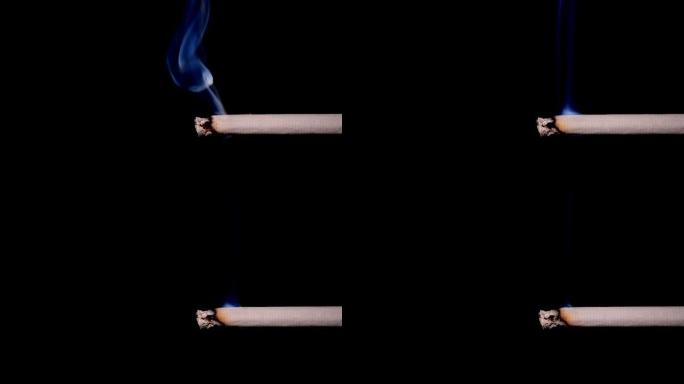 用烟燃烧香烟的宏观观点。