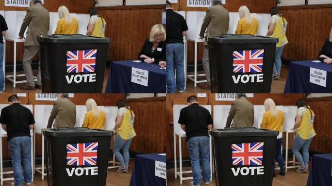 4K多莉:在投票箱投选票-在投票站投票。英国