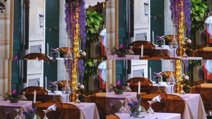 空小酒馆晚餐第一次约会餐厅设计浪漫户外紫色花朵