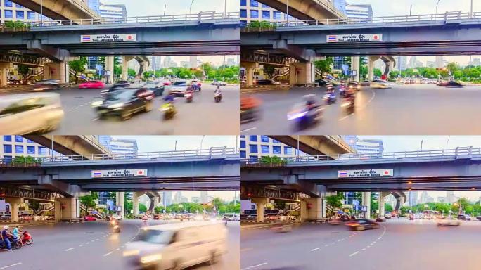 平移拍摄: 黄昏时分的曼谷城市生活