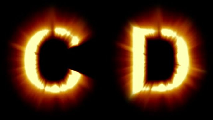 轻字母C和D-暖橙色光-强烈闪烁和强烈闪烁动画循环-隔离