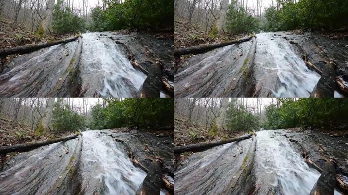 在鲁弗斯·摩根瀑布的小瀑布上沿着倒下的树望去