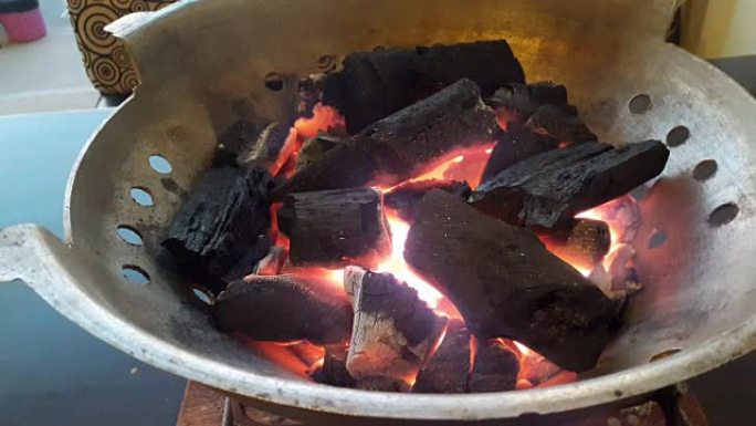 Fire in a stove for cooking.