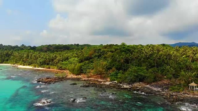 鸟瞰图美丽的热带海滩和岛屿上的椰树海