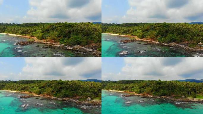 鸟瞰图美丽的热带海滩和岛屿上的椰树海