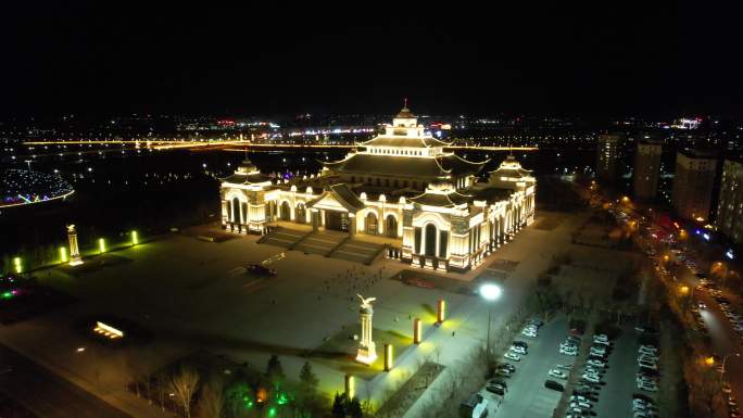 内蒙古兴安盟乌兰浩特乌兰牧骑宫城市夜景