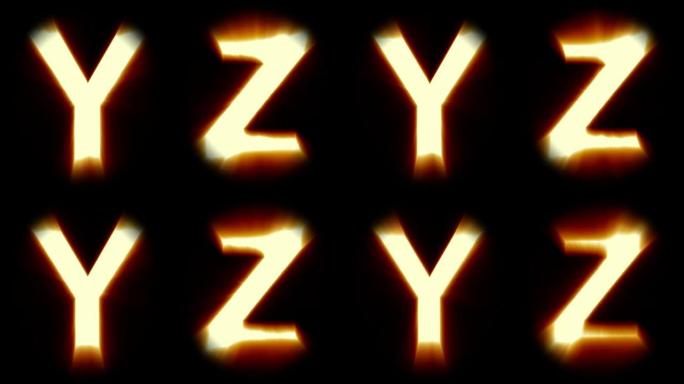 轻字母Y和Z-暖橙色光-闪烁闪烁动画循环-隔离