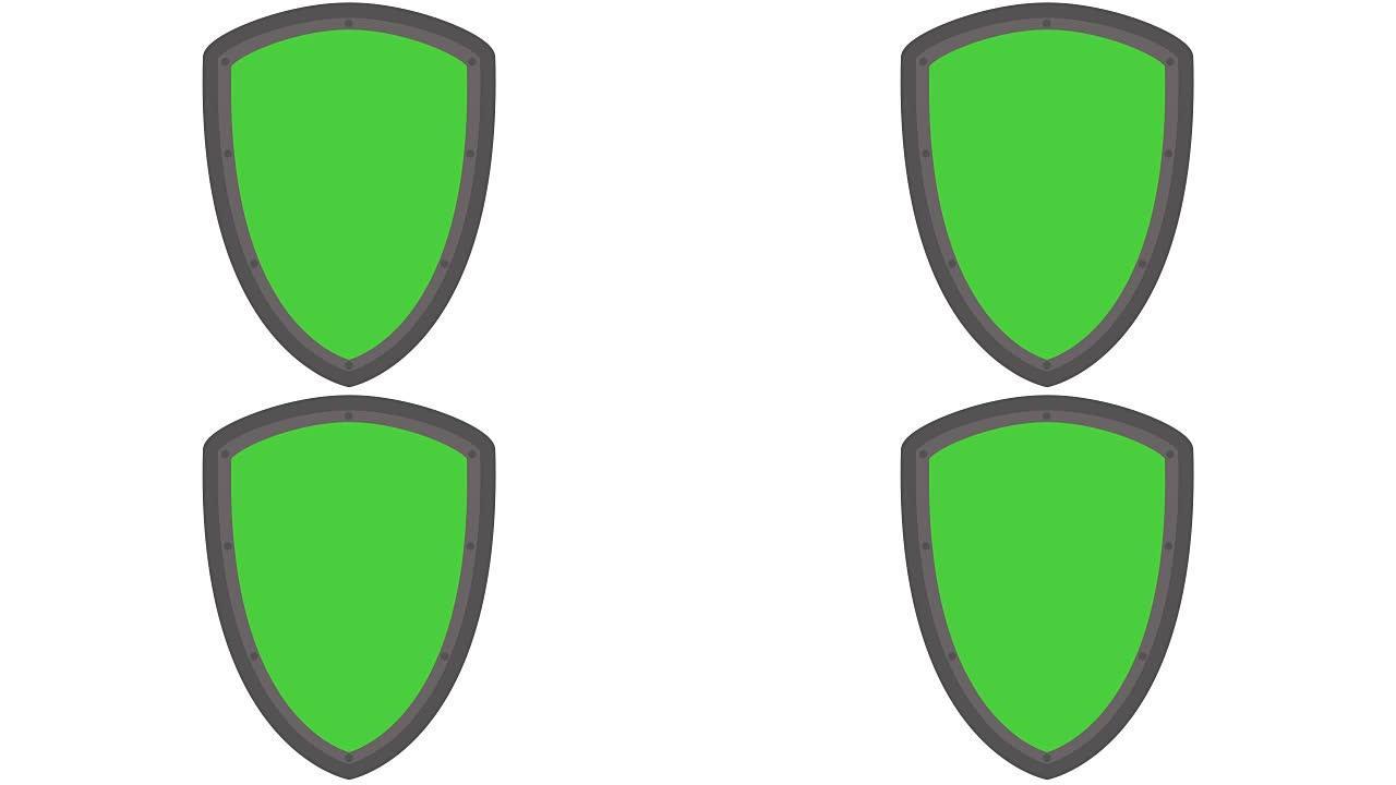 盾牌图标标志、安全和安保概念进出动画绿色
