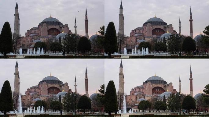 清晨在土耳其伊斯坦布尔的圣索菲亚大教堂