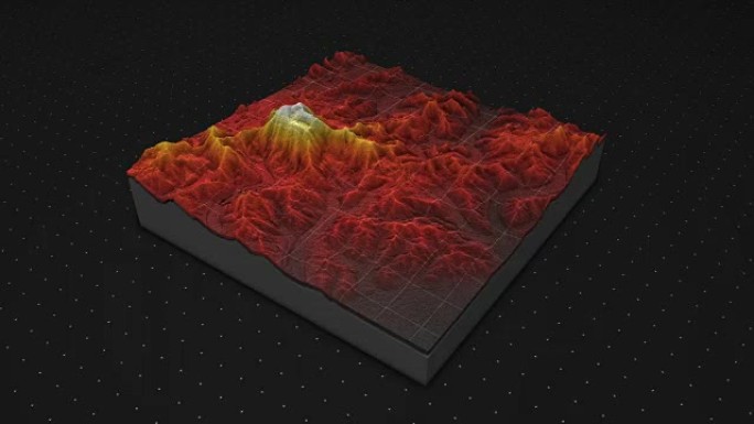 土壤切片的3d渲染，山脉孤立在黑暗背景上。