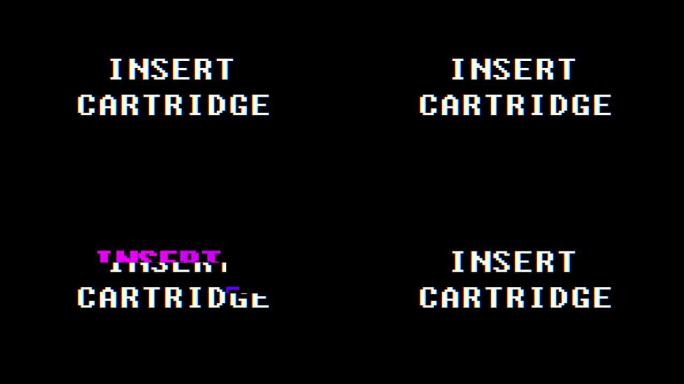 复古视频游戏在电脑上插入墨盒文本旧电视毛刺干扰噪音屏幕动画无缝循环新质量通用复古运动动态动画背景多彩