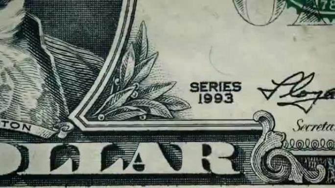 美国一美元钞票的特写细节和可循环元素