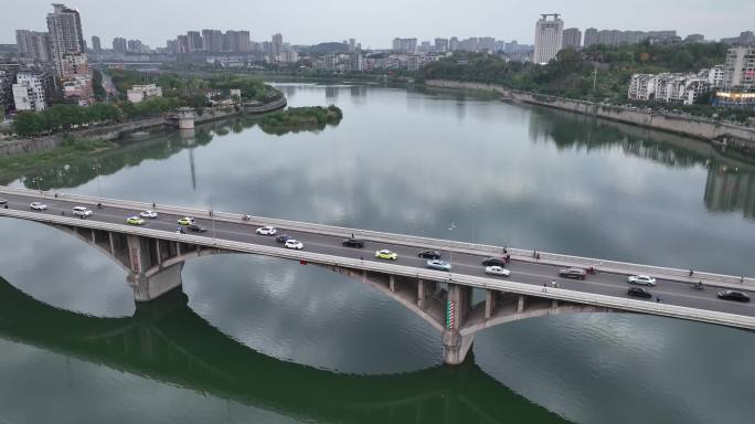 内江西林大桥航拍沱江桥梁道路车辆车流交通