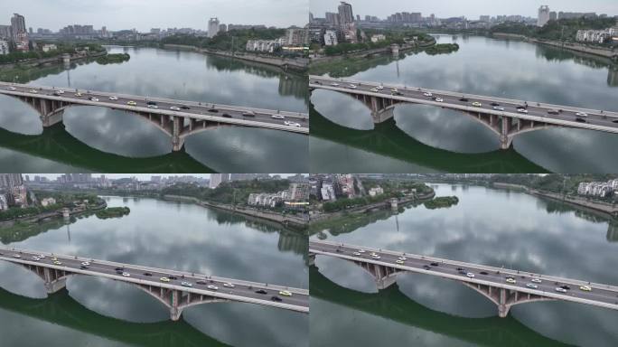 内江西林大桥航拍沱江桥梁道路车辆车流交通