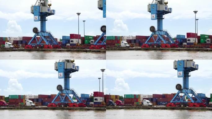 亚洲香港港口集装箱码头的半挂卡车