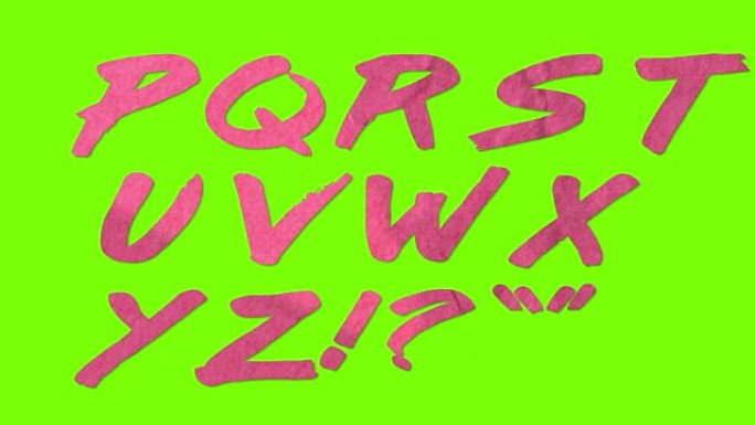 动画纸张剪裁复古复古字体孤立在色度键绿色屏幕背景动画所有字母、标点符号和数字-新质量动态卡通快乐彩色