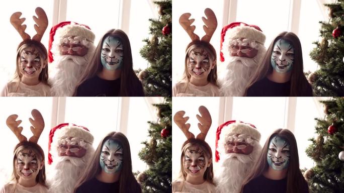 Santa and two young girls with painted face