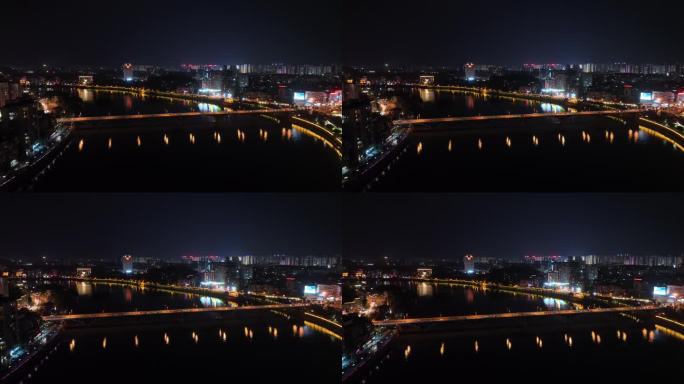 内江西林大桥夜景航拍沱江夜晚河流城市晚上