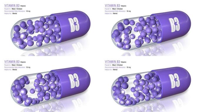 维生素B3-动画维生素胶囊概念